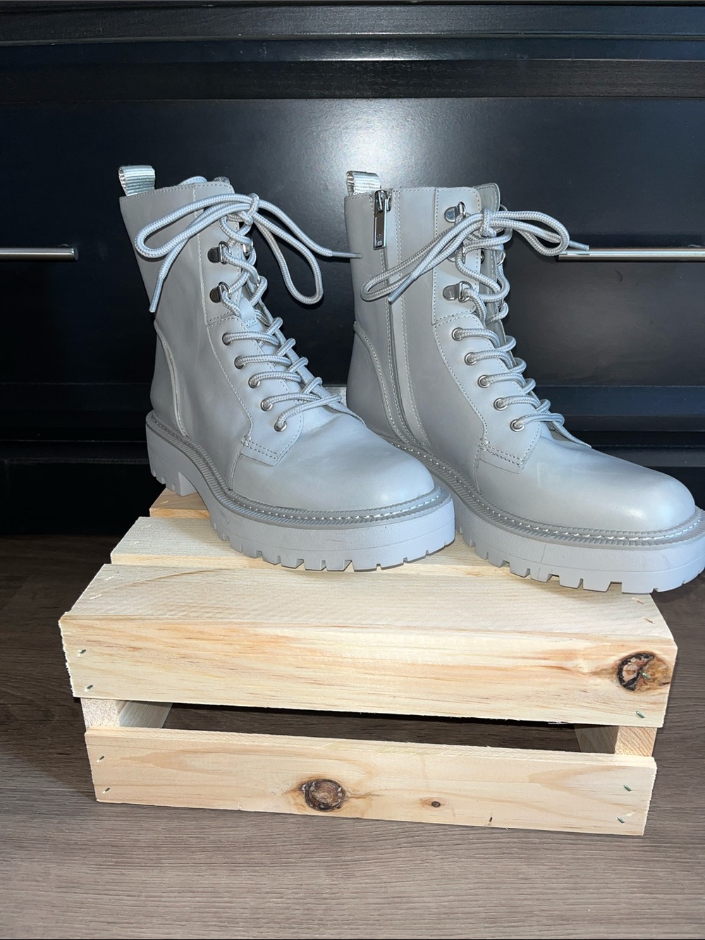 Sam Edelman Light Gray Lace-Up Combat Boots